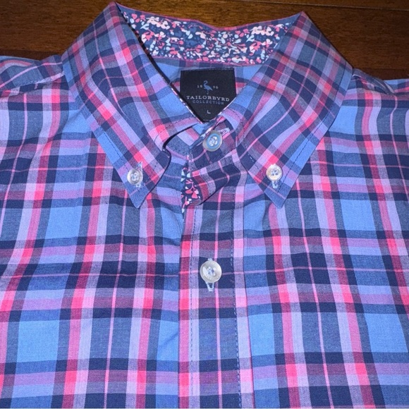 Tailorbyrd Shirt Mens Large Blue Pink Plaid Button Up Long Sleeve Flip Cuff - Picture 6 of 8